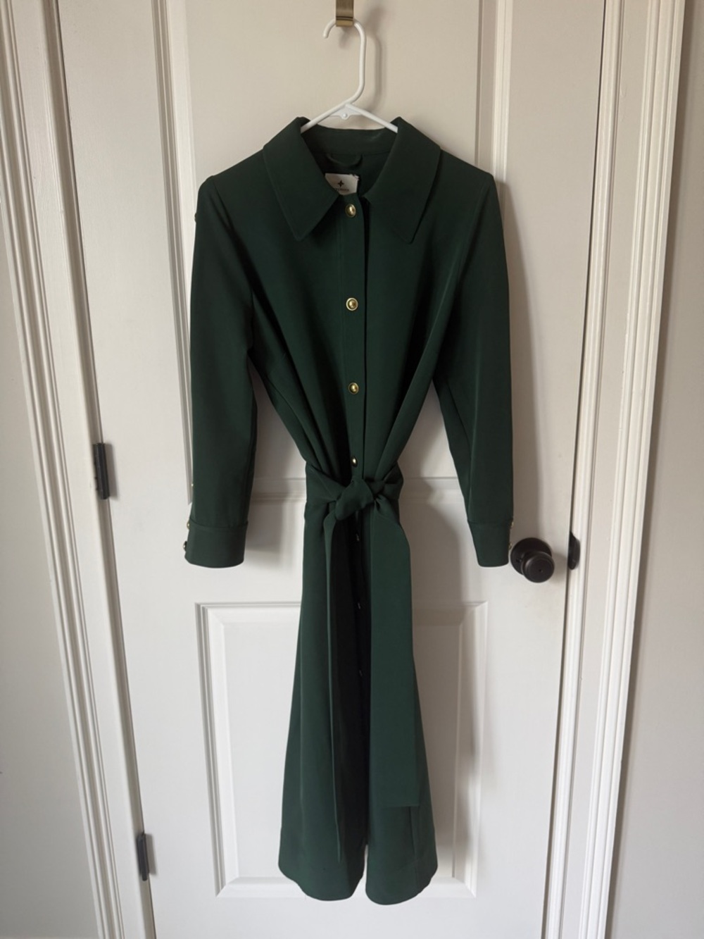 Tuckernuck Dark Green Long Sleeve Tie-Waist Shirt Dress